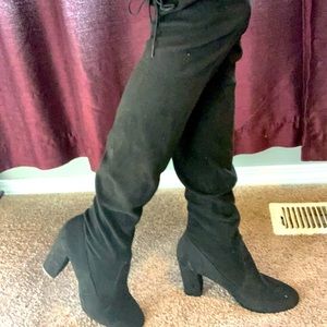 Over the knee suede heeled boots